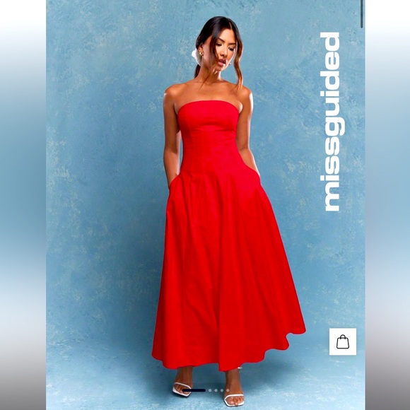 Missguided Dresses Corset Bust Pleated Strapless Bandeau Maxi